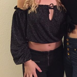 Black shimmer crop top